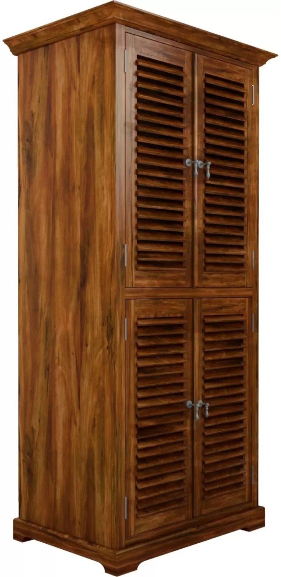 Premium Teak 4 Door Wood Wardrobe-Brown