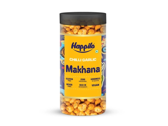 Happilo Makhana Chilli Garlic In Olive Oil Jar 80g