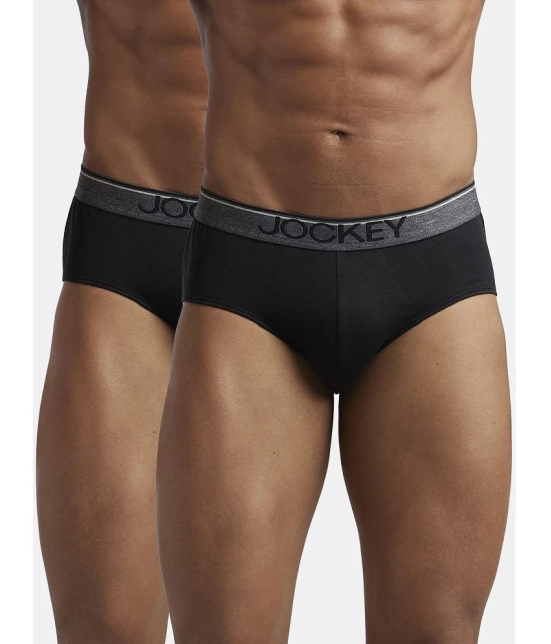 Jockey 8037 Men Super Combed Cotton Solid Brief with Ultrasoft Waistband - Black (Pack of 2) - None