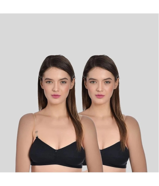 AIMLY - Black Cotton Blend Non Padded Womens T-Shirt Bra ( Pack of 2 ) - None