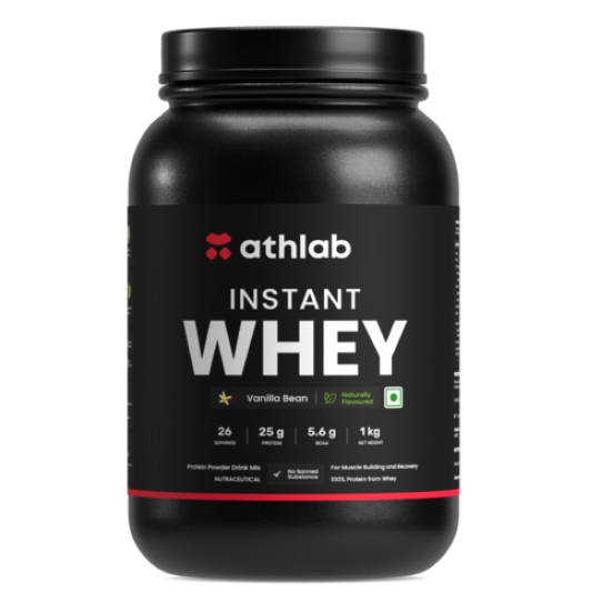 Athlab (by Nutrabay) Instant Whey Protein| Naturally Flavoured & Sweetened with Monk Fruit | No Preservatives, 25g Protein - Vanilla Bean, 1 kg