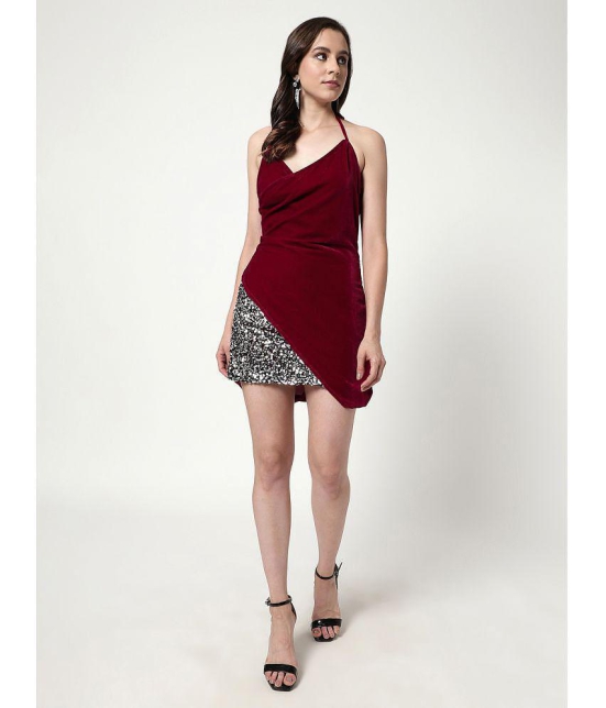 Zima Leto Velvet Embellished Mini Womens Bodycon Dress - Maroon ( Pack of 1 ) - None