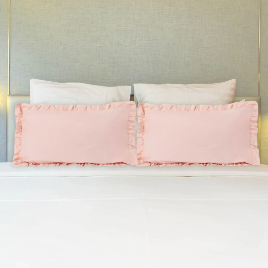 Frill 100% Cotton Bed Pillow Cover | Set of 2 Peach