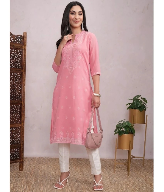 Ketch Polyester Self Design Straight Womens Kurti - Pink ( Pack of 1 ) - None