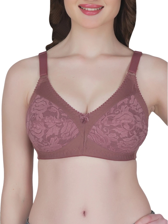 Eves Beauty Womens Full Coverage Non Wired Everyday Bra with Lace-32D / Wine