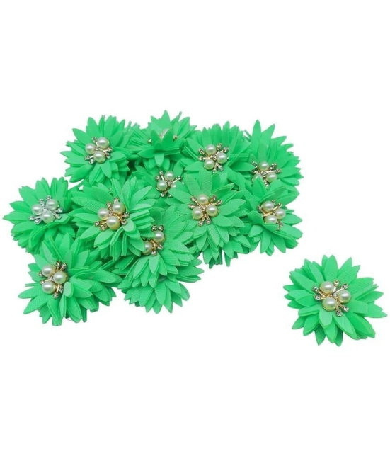 PRANSUNITA Stone & Beads Studded Stem Less Fabric Flowers for Broches, Dresses, Fancy Gift Packaging, Valentine, Radha Krishna & Baby Shower, Handmade-Size- 5 cm - Pack of 6 pcs Color- (SEA 