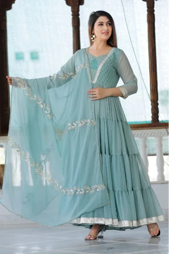 Sea Green Hand Block Printed Anarkali Set S