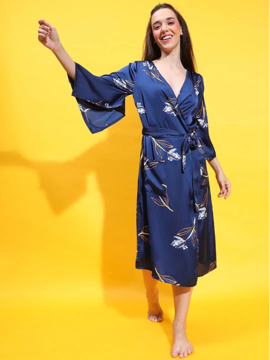 Oxolloxo Floral Print Satin Midi Nightdress with Tie-Knot Belt