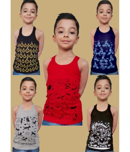 Hap Kings - Multi Color Cotton Printed Boys Vest ( Pack of 5 ) - None