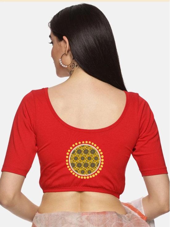 Women Back Printed Stretchable Blouse U023-Red / 5X-Large