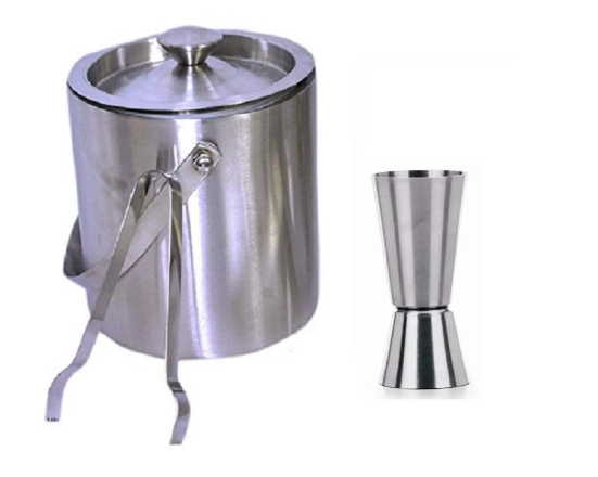 DYNAMIC STORE Double Walled Stainless Steel Ice Bucket with Lid and Ice Tong and tall peg Measure [1.5 Liter]