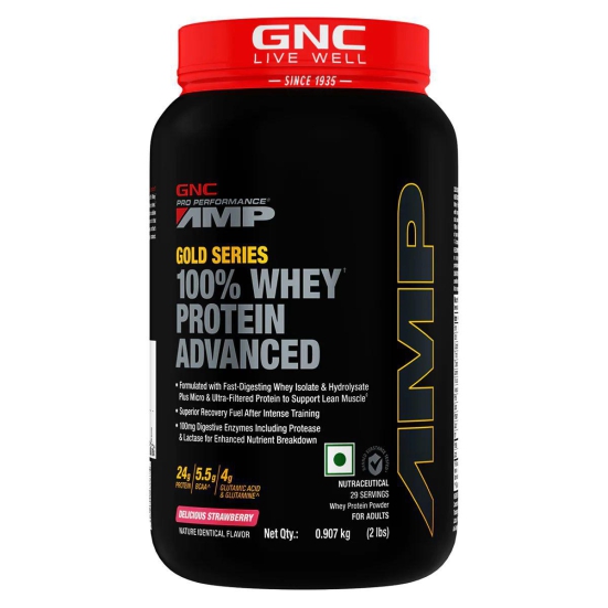 GNC AMP Gold Series 100% Whey Protein Advanced 2 lbs Delicious Strawberry