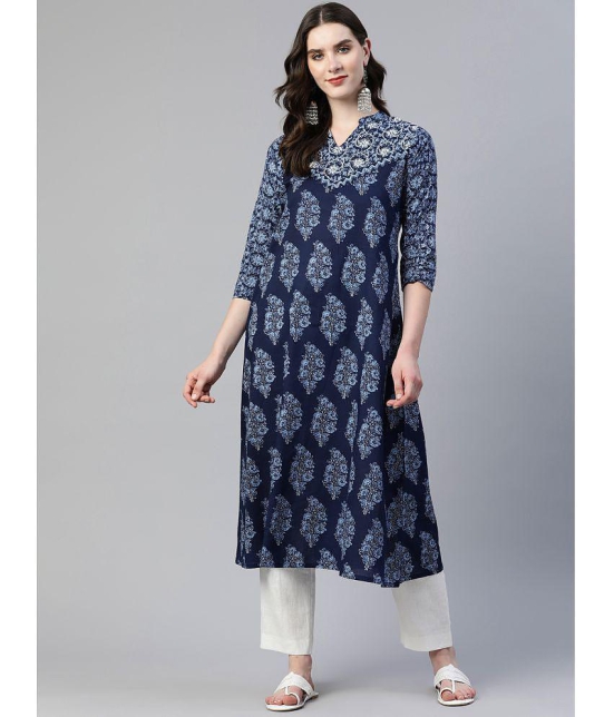 Vbuyz - Blue Cotton Women's A-line Kurti ( Pack of 1 ) - None