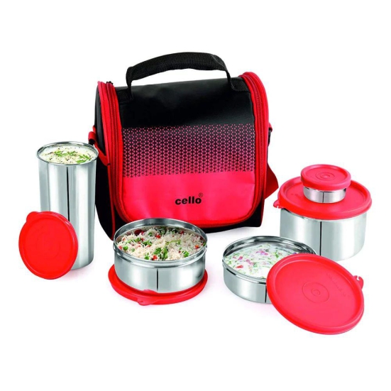 Cello Stainless Steel Matiz Max Fresh Lunch Box Combo | 5 Containers Red