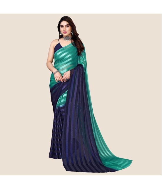 ANAND SAREES Satin Striped Saree Without Blouse Piece - Green ( Pack of 1 ) - Green