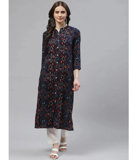 KIPEK - Navy Blue Viscose Womens Front Slit Kurti ( Pack of 1 ) - None