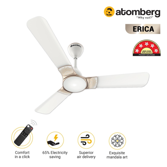 Atomberg Erica 1200 mm BLDC Motor with Remote 3 Blade Ceiling Fan(Snow white)