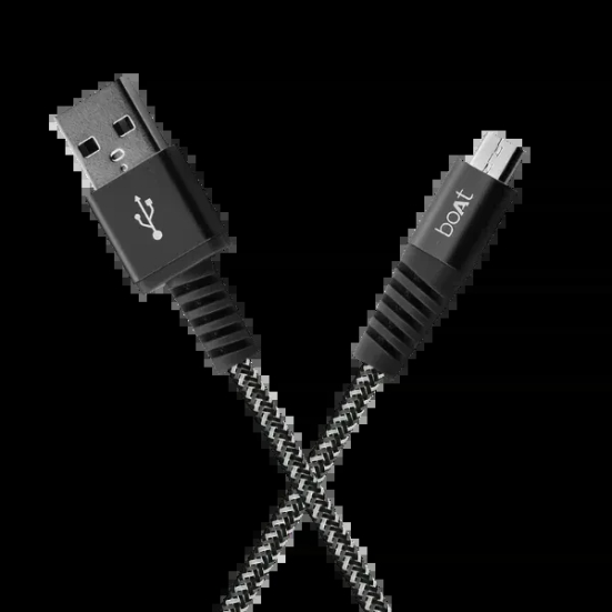 boAt Rugged V3 Micro USB Braided Charging Cable (2.4A) | Premium USB Cable with 480Mbps Transfer Speed, Nylon Braiding, Durable Connectors Black