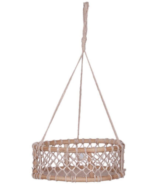 NUEVOSGHAR ROUND WOODEN BASKET MACRAME HANGING PLANTER Door Hanging Beige - Pack of 1