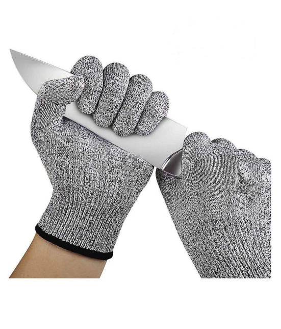 ORCA Cut Resistant Gloves 1 Pair, High Performance Level 5 Protection, Food Grade Kitchen Glove for Hand Safety While Cutting, Cooking, Doing Yard Work (Free Size) - Silver and Grey