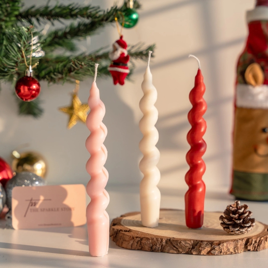 Scented Pillar Candle - Spiral Twist-Pink