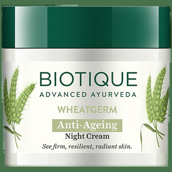 Biotique Anti-Ageing Night Cream - Wheat Germ, Reduce Fine Lines, Lightening Dark Spots, 50 G Carton