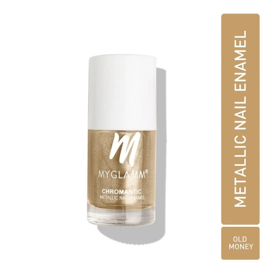 MyGlamm Chromantic Metallic Nail Enamel - Old Money (Golden Shade) | Chamical Free, Chrome Finish & Long Lasting Nail Polish (10ml)