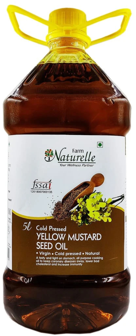 Farm Naturelle Cold Pressed Virgin Kachi Ghani Yellow Mustard Oil, 5 LTR.