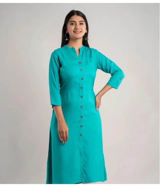 MAUKA - Turquoise Rayon Womens Front Slit Kurti ( Pack of 1 ) - None