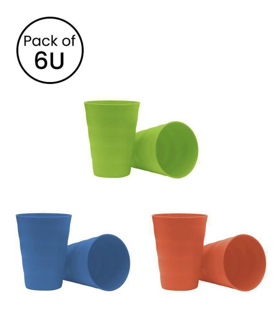 HOMETALES Plastic Wavy Tumblers Pack of 6, Multicolor, 350ml Each