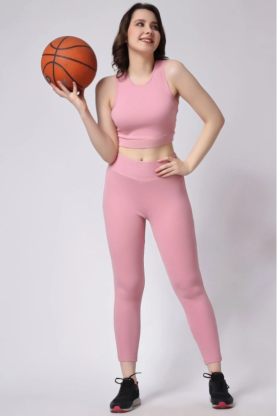 Womens Pink Gym Co-Ord Set 2 Piece Slim Fit Sleeveless-XL / Pink