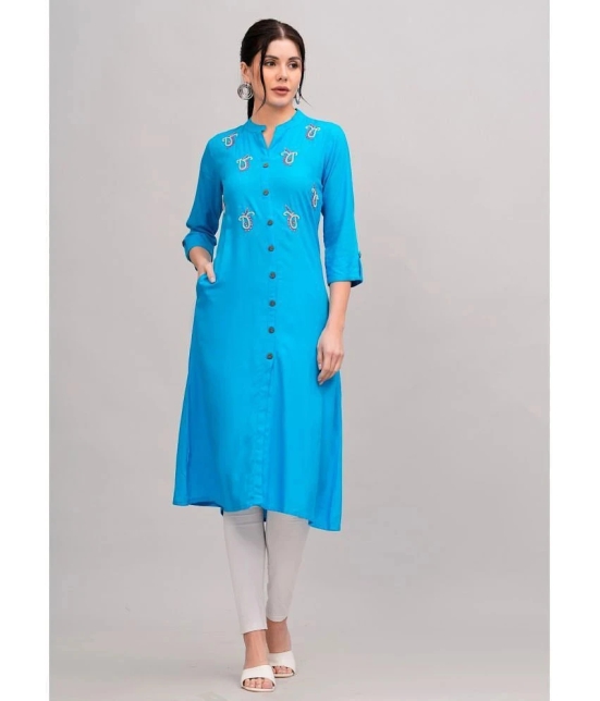 MAUKA Rayon Embellished Front Slit Womens Kurti - Light Blue ( Pack of 1 ) - None