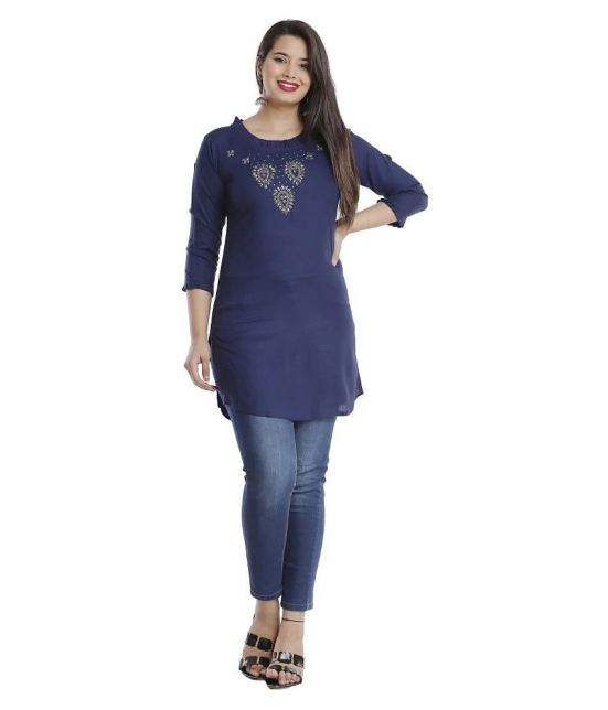 JC4U - Navy Viscose Womens Straight Kurti - L