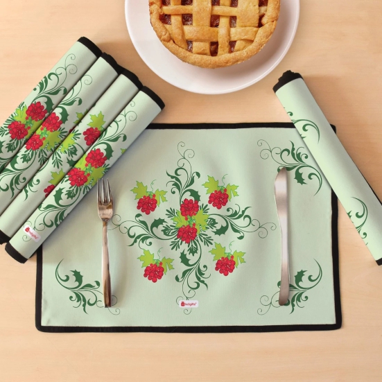 Indigifts Table Mat 12X18 Inches Set of 6 - Green Placemats Dining Table Washable, Dinner Mats for Table, Printed Rectangular 6 Seater Table Mats