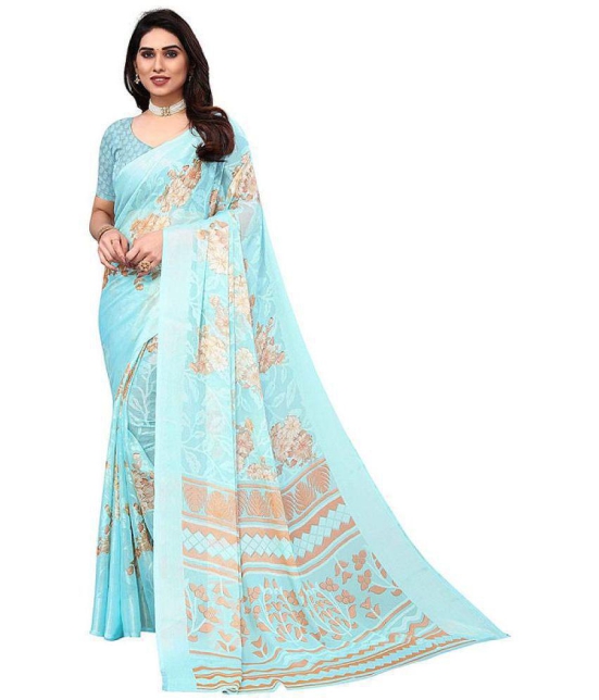 Sitanjali - SkyBlue Brasso Saree With Blouse Piece ( Pack of 1 ) - SkyBlue