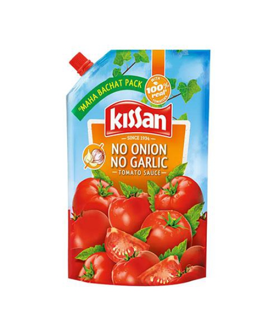 Kissan No-Onion No-Garlic Tomato Sauce - Pure Vegetarian Condiment For Snacks, Cooking, Dips Use, 425 g Pouch