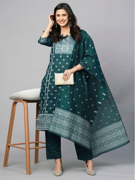 Enchanting Emerald: Blend Silk Bottle Green Kurta Pant Set for Women-M