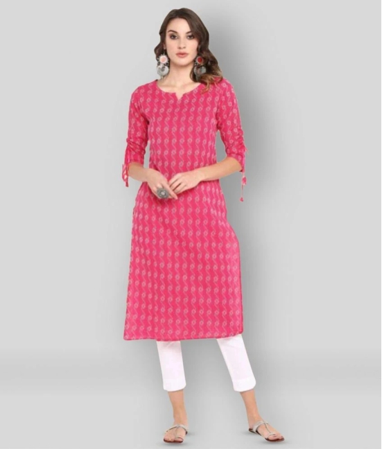 Janasya - Pink Cotton Womens Straight Kurti ( Pack of 1 ) - S