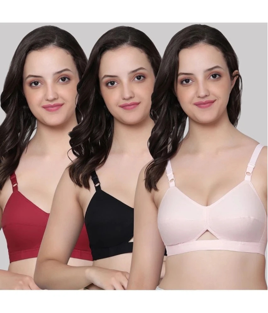 AIMLY Black Cotton Non Padded Womens Everyday Bra ( Pack of 3 ) - None