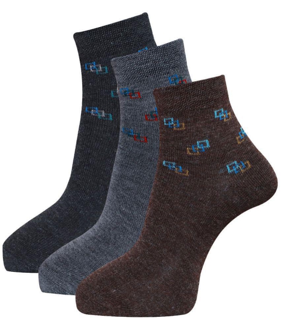 Socks - Woollen Mens Printed Multicolor Mid Length Socks ( Pack of 3 ) - Multicolor