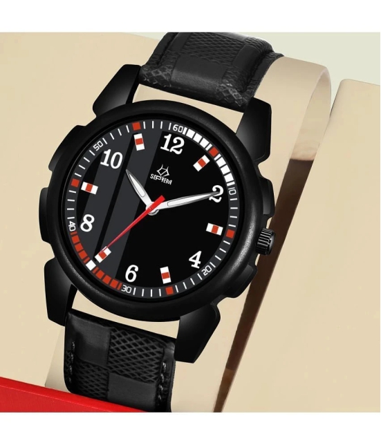 Septem Black Leather Analog Mens Watch