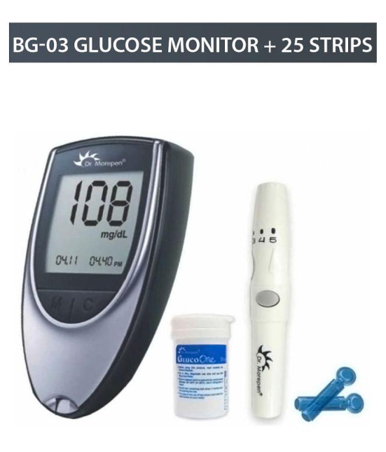 Dr Morepen Glucose Monitor BG-03- Free 25 Sugar Test Strips with 10 Lancets: Expiry: March 2024