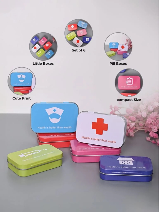 Market99 Pill Box Organizer Set of 6 - Multi Tin Glossy Finish