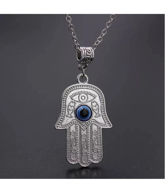 Fashion Frill Evil Eye Chain Pendant for Boys and Men Jewellery 22 Inches Silver Plated Stainless Steel Chain - None