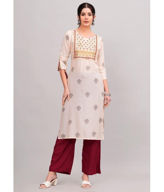 MAUKA Rayon Printed Kurti With Palazzo Womens Stitched Salwar Suit - Cream ( Pack of 1 ) - None