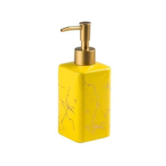 USHA SHRIRAM 320ml Ceramic Soap Dispenser Bottle, Yellow, Pack of 1.-USHA SHRIRAM 320ml Ceramic Soap Dispenser Bottle, Kitchen Dish Soap Pump, Hand Shower Washing, Design 3 - Yellow, Pack of 1