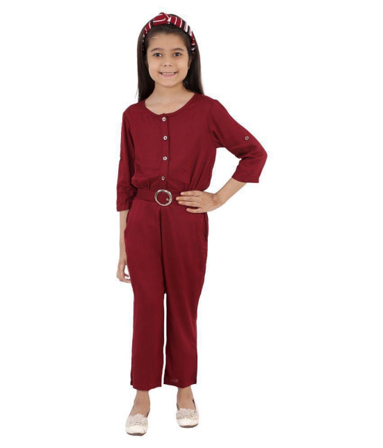 Kids Cave - Maroon Rayon Girls Jumpsuit ( Pack of 1 ) - None