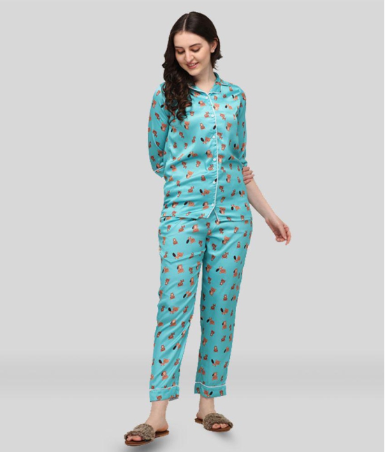 Berrylicious - Blue Satin Women's Nightwear Nightsuit Sets ( Pack of 1 ) - 2XL