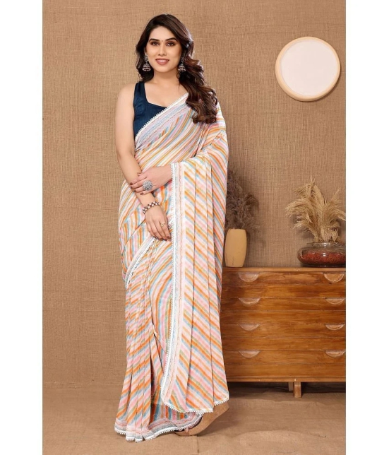 Gazal Fashions Georgette Striped Saree With Blouse Piece - Multicolour ( Pack of 1 ) - Multicolour