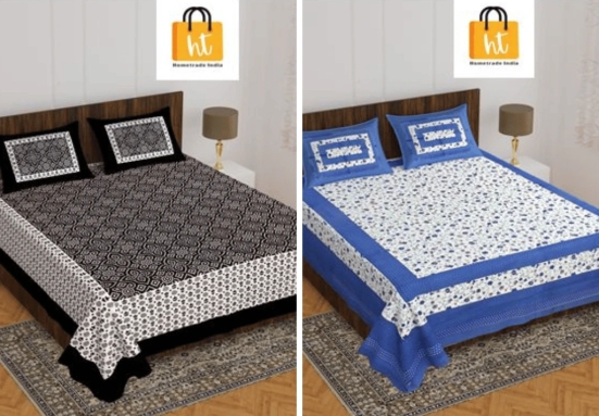 Bedsheet  Adda -100% Pure Cotton Jaipuri Printed Double Bedsheet-